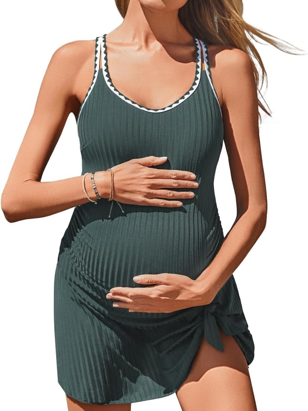 Summer Mae Ribbed Maternity Swim Dress, Tie-Knot One Piece 4. 2420/bb11-1